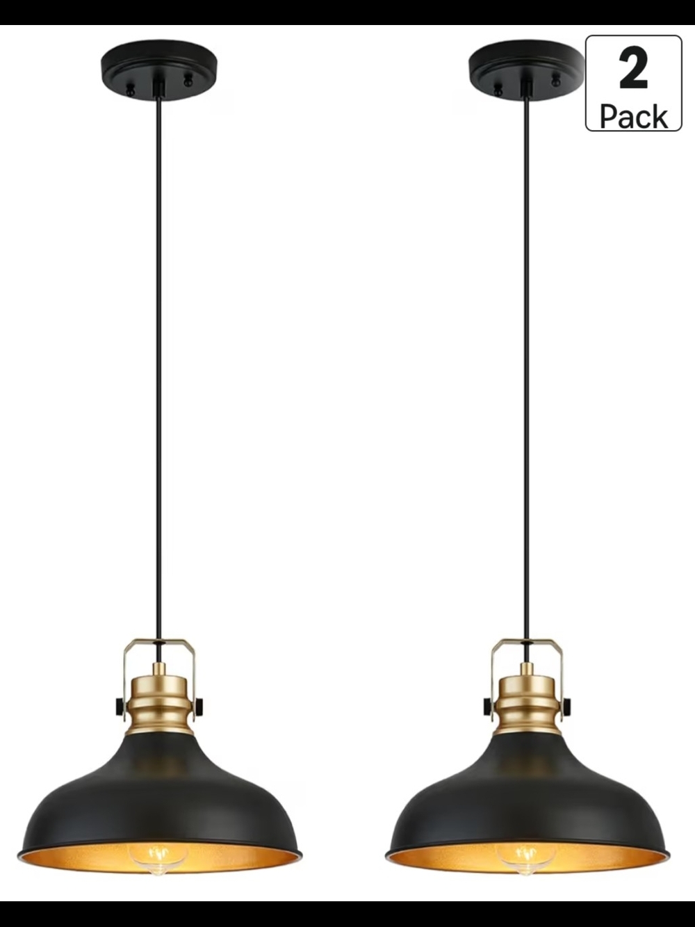 Industrial Black and Gold Pendant Lights - 2 Pack NIB